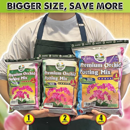 [Upgraded] DUSPRO Orchid Potting Mix for Repotting with Forest Moss, Pine Bark, Perlite & Pumice, Orchid Bark Potting Mix, Orchid Repotting Soil, Drainage Indoor Potting, Orchid Pot Not Included,1 QRT