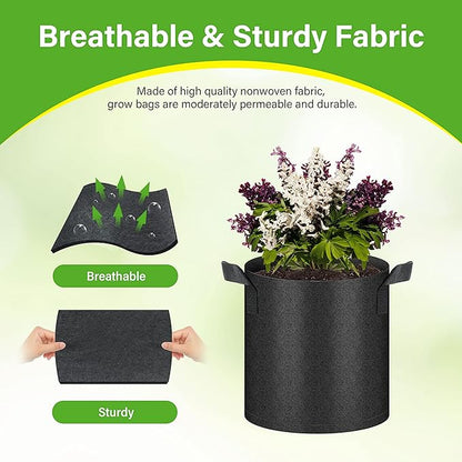 HealSmart 6-Pack 2 Gallon Nonwoven Grow Bags, Aeration Fabric Pots with Handles, Suitable for Garden Fruits, Vegetables and Flowers, Black