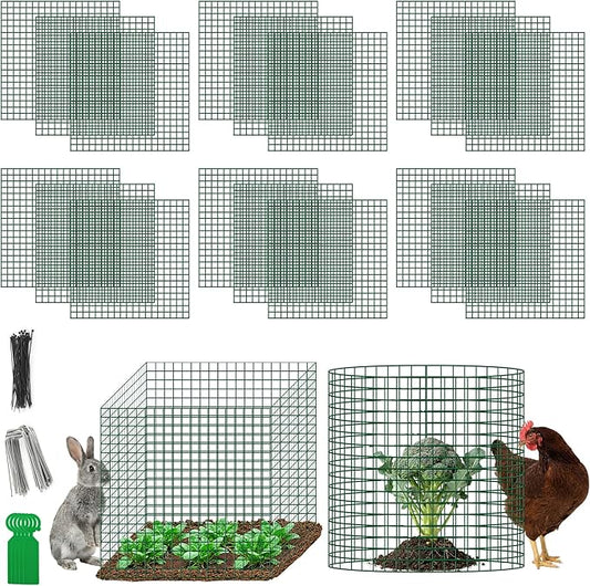Plant Protectors from Animals - DIY Reusable Plant Cages for Outdoor Plants, Square Mesh Plant Covers Kits, 12"x12" Panels (6/18/30 Pcs) (30, Dark Green)