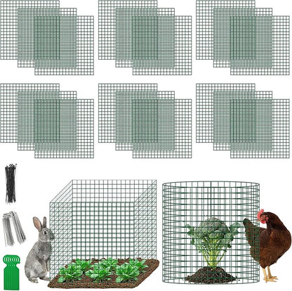 Plant Protectors from Animals - DIY Reusable Plant Cages for Outdoor Plants, Square Mesh Plant Covers Kits, 12"x12" Panels (6/18/30 Pcs) (18, Dark Green)