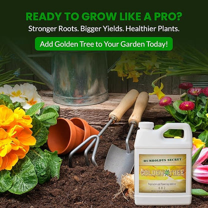 Humboldts Secret Golden Tree Liquid Plant Food | Enhances Growth Indoors or Outdoors | All-in-One Plant Nutrients for Vegetables, Trees, Flowers, Fruits, Roses, Lawns, Tomatoes | 16 Ounce