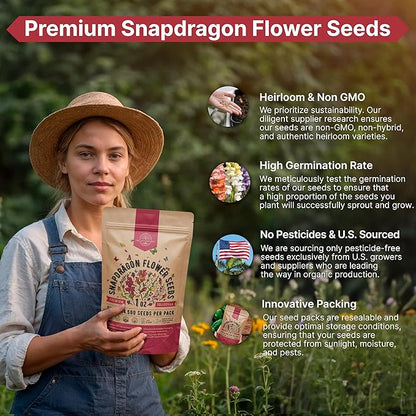 Snapdragon Flower Seeds Pack 1 oz - Over 414,500 Non-GMO Heirloom Snapdragon Seeds for Planting Indoor & Outdoor Gardening, Flower Seed for Home and Garden in Individual Packet, Floral Perennial Mix