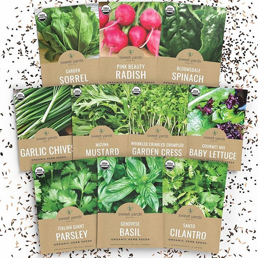 Organic Window Sill Seeds Variety Pack - 10 Individual Packs - 2026 Season - Basil, Cilantro, Pink Beauty Radish and More! for Indoor & Outdoor Planting (Non-GMO, Certified Organic)