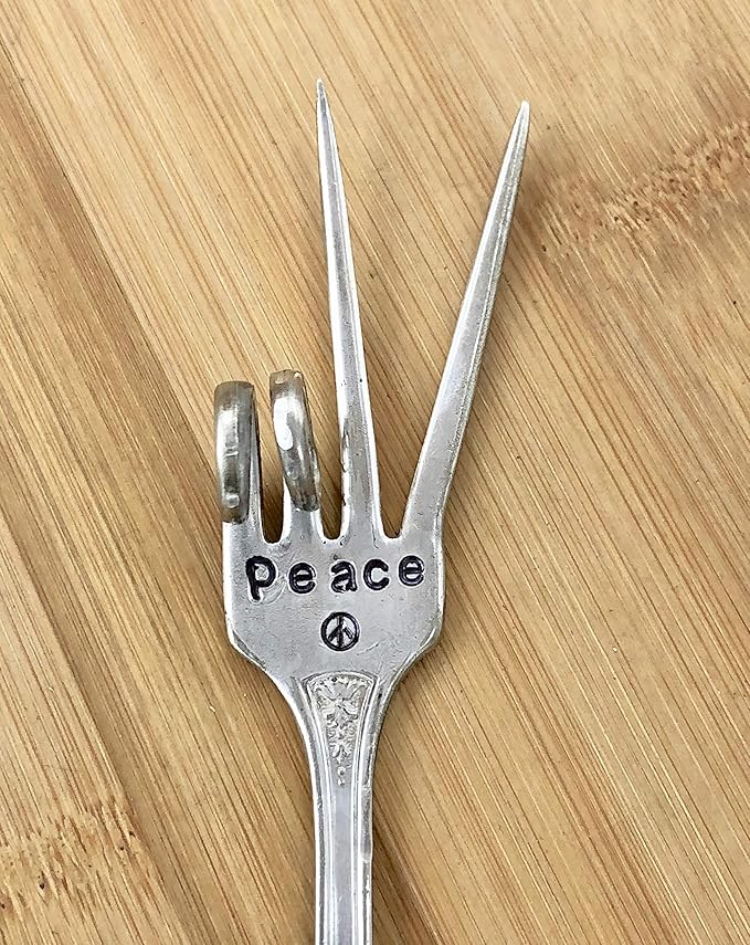 Plant Marker, Peace Sign Fork, Container Indoor Garden, Recycled Fork Stamped