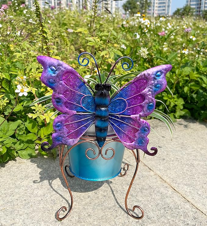 coolboy Metal Animal Plant Pot,Succulent Flower Pot,Fun Metal Planter,Colorful Butterfly Flowerpot,Decorative Modern Indoor Planter Flower Pots or Outdoor Flower Pot Decoration