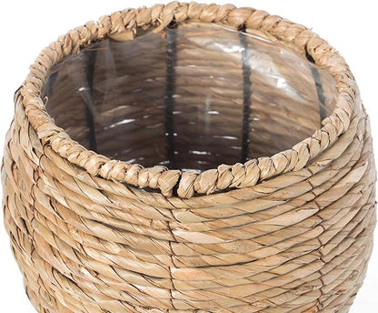 Vintiquewise Woven Round Flower Pot Planter Basket with Leak-Proof Plastic Lining- Small