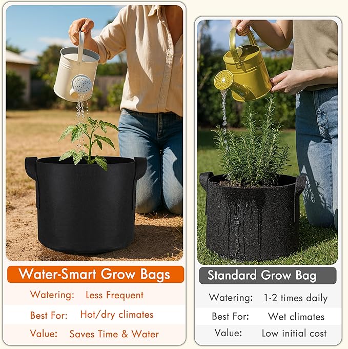 Gardzen 5 Gallon Grow Bags 6-Pack, 500G Thick Nonwoven Fabric Pots with Waterproof Liner & Breathable Bottom, for Hot Dry Climates