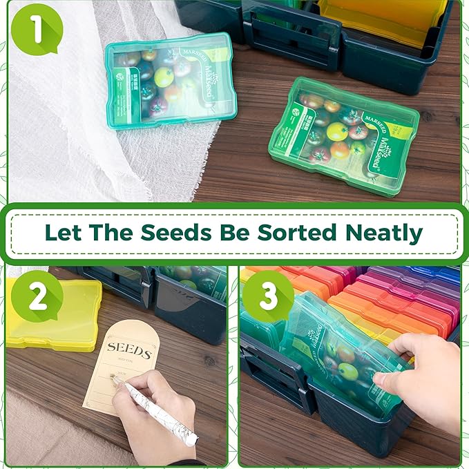 Dark Green Seed Packets Storage Organizer For Gargen Planting，16pcs 4×6 inch Colorful Seed Boxes With 16 pcs seed bags
