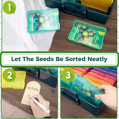 Dark Green Seed Packets Storage Organizer For Gargen Planting，16pcs 4×6 inch Colorful Seed Boxes With 16 pcs seed bags