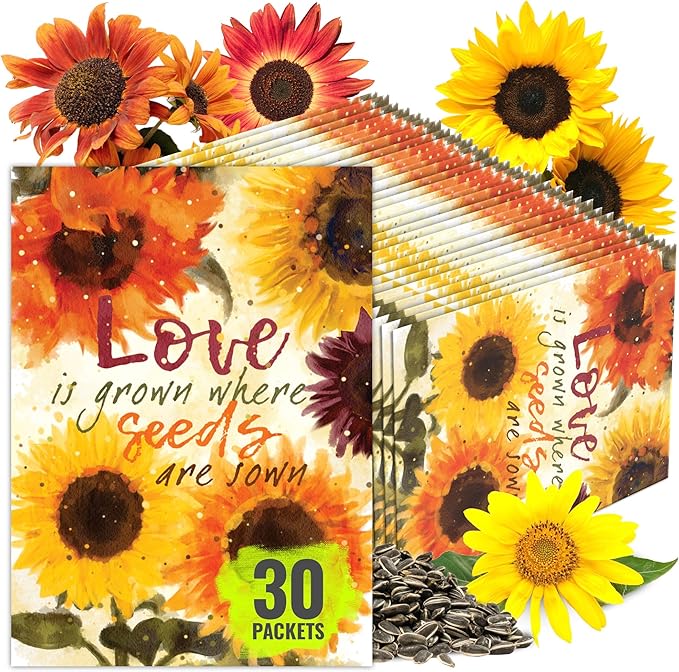 Seed Needs Heirloom Sunflower Seed Packet Favors for Party Events - Pre-Filled & Ready to Hand Out - Great for Weddings, Bridal Showers, Memorials, Fundraisers (30 Packets)