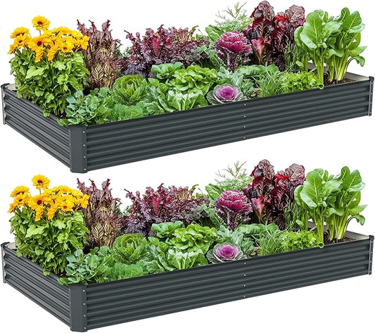 2PCS 8x4x1FT Galvanized Raised Garden Bed Kit, Galvanized Planter Raised Garden Boxes Outdoor, Large Metal Raised Garden Beds for Vegetables-Grey