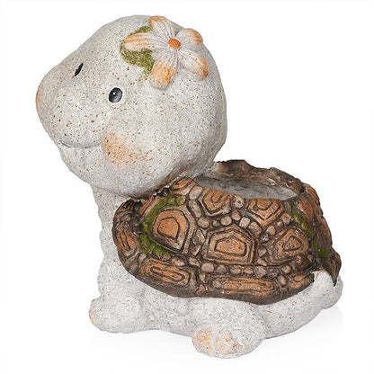 Alpine Corporation WQA1592 Blushing Tortoise Statue Planter w/Drainage Hole, Décor for Garden, Patio, & Lawn, 13" H, Gray