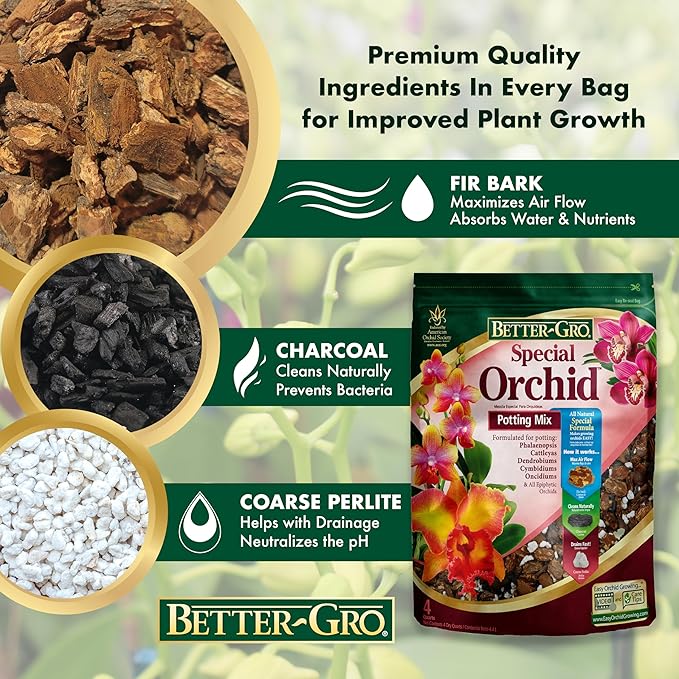 Better-Gro Special Orchid Mix - Premium Grade Orchid Bark Potting Mix for Potting,Repotting,Enhanced Drainage,Air Flow & Root Ventilation,for Phalaenopsis,Cattleyas,Dendrobiums,8 Quarts,(Pack of 2)