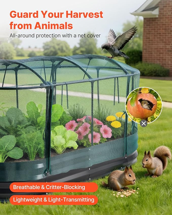 VEVOR 6x3x1FT Metal Raised Garden Bed Kit with Self Watering System and Mesh Cover, Oval Outdoor Galvanized Planter Raised Beds for Gardening Planting Flowers Fruits Vegetables