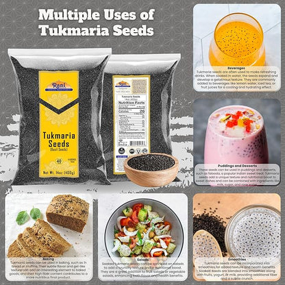 Rani Tukmaria (Holy Basil Seeds) 14oz (400g) Used for Falooda / Sabja Dessert, Spice & Ayurveda Herbal ~ All Natural | Gluten Friendly | NON-GMO | Kosher | Vegan | Indian Origin