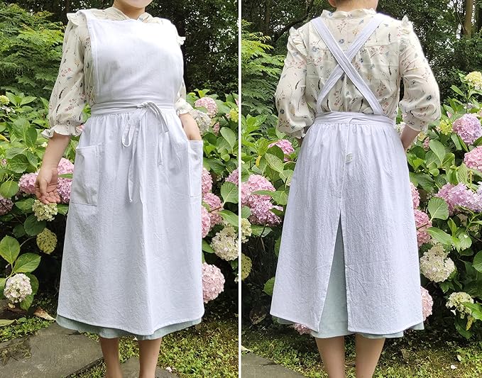 Cute Retro Cotton Linen X-Back Aprons Home Kitchen Garden Art Painting Pinafore Florist Shop Overalls