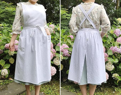 Cute Retro Cotton Linen X-Back Aprons Home Kitchen Garden Art Painting Pinafore Florist Shop Overalls