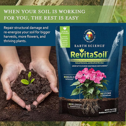 Earth Science RevitaSoil, 4 lb - Organic Soil Revitalizer - Earthworm Castings (Worm Castings) Plus Natural Nutrients & Biology - Grow 3X More, Amendment for Gardens, Potted Plants, Raised Garden Beds