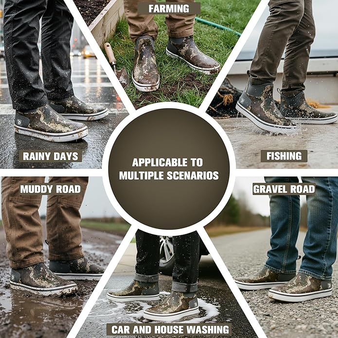 Trudave Mens Deck Boots, Waterproof Rubber Fishing Rain Boots, Anti-slip Short Ankle Shoes for Outdoor Fishing, Boating, Size 5-14