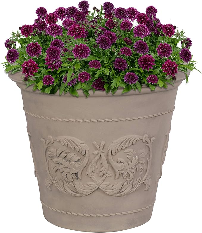 Sunnydaze 19.5-Inch Arabella Large Plastic Pot for Plants - Outdoor Double-Walled Polyresin Large Plastic Planter with Drillable Drainage Holes - Beige