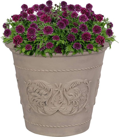 Sunnydaze 19.5-Inch Arabella Large Plastic Pot for Plants - Outdoor Double-Walled Polyresin Large Plastic Planter with Drillable Drainage Holes - Beige