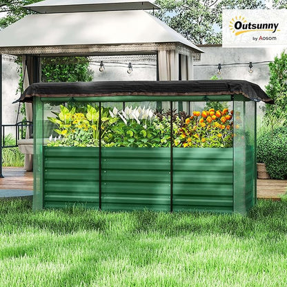 Outsunny 5.9 x 2 x 1.9 ft Galvanized Raised Garden Bed with Crop Cage Plant Protection Net and Shade Cloth Roof, Metal Planter Box with Cover for Vegetables, Flowers, Herbs, Green