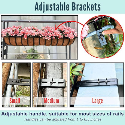 LaLaGreen Railing Planter Boxes (4 Pack, 30 Inch) Black Metal Rectangular Flower Boxes with Coco Liner, Large Hanging Planters for Outdoor Plants Deck Over Rail Fence Balcony Porch Modern Garden Decor