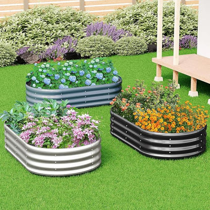 zizin 2 Pack Oval Galvanized Raised Garden Bed Kit 6x3x1ft Large Metal Planter Box for Outdoor Vegetables, Silver