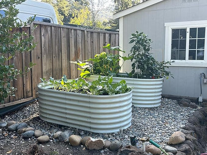 A ANLEOLIFE 6-Piece 24 Inch Tall Antique White Raised Garden Beds Kit, Oval & Round Metal Planters – Ideal for Backyard Vegetables Flowers Herbs