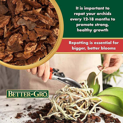Better-Gro Orchid Bark - Premium Grade Orchid Potting Medium for Potting, Repotting, Root Development, and Water Retention, Ideal for Phalaenopsis, Epiphytic Orchids, and Tropical Plants - 4 Quarts