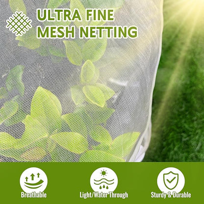 2 Pack Fruit Tree Netting Bags with Zipper and Drawstring, 8 x 8ft Ultra Fine Mesh Garden Netting Plant Cover, Bird Netting for Blueberry Bushes, Fruit Trees, Flowers (White, 8 x 8 ft)