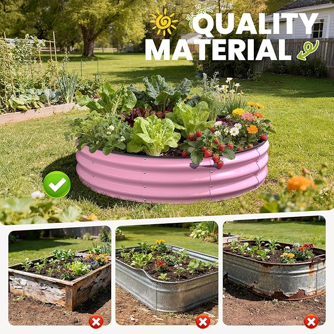 Raised Garden Bed, 4x4x1 FT Round Raised Garden Beds Outdoor, Metal Raised Beds for Gardening Vegetables Flower Herb