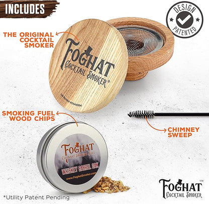 THOUSAND OAKS BARREL Foghat Cocktail Smoker W/ Bourbon Barrel Wood Shavings-Infuse Cocktails, Wine, Whiskey, Cheese, Meats, Dried Fruits, Salt and More!-Smoking Glass Cloche Accessories