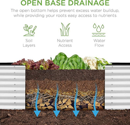 Best Choice Products 8x2x2ft Raised Outdoor Metal Garden Bed, Deep Root Box Planter for Vegetables, Flowers, Herbs, 240 Gallon Capacity, 100% Non Toxic Materials - White