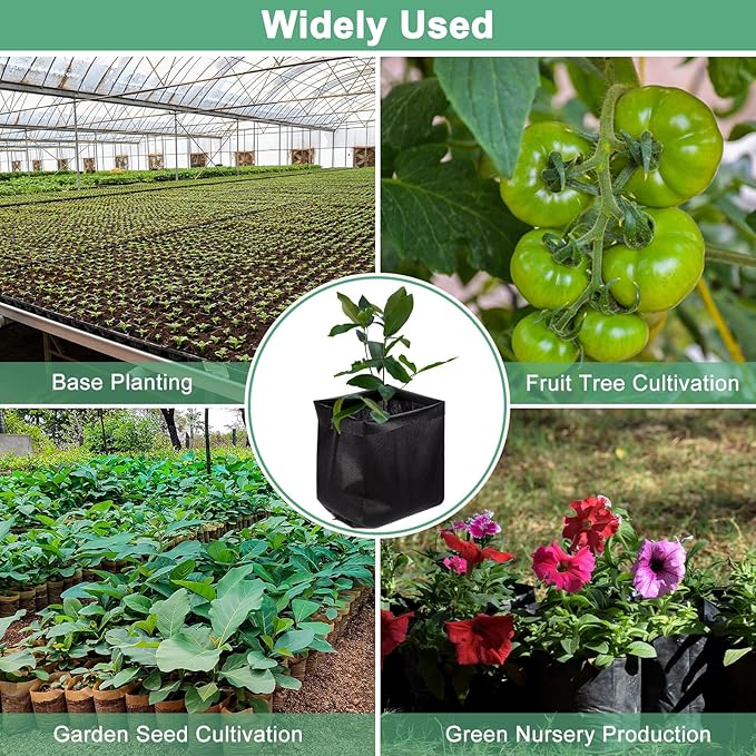100-Pack Nursery Growing Bags, 11.8" x 11.8" Non-Woven Plant Nursery Bags, Fabric Seeding Pots Pouch for Seed Starting/Soil Transplant/Home Garden Supply [Black]