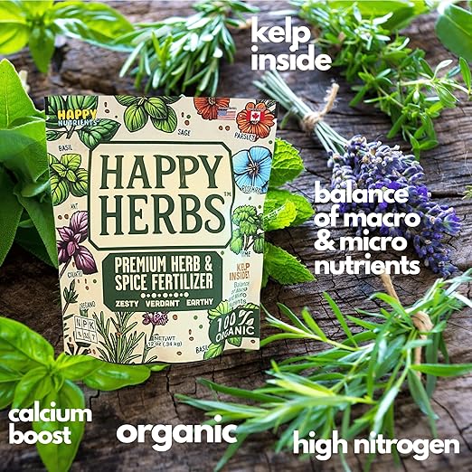 Fertilizer for Herbs Happy Herb Organic Fertilizer by Happy Nutrients – Plant Food for Basil, Mint, Cilantro, Rosemary, Thyme & More – Macro & Micro Nutrients for Home Gardens – 12 oz (0.34 kg)