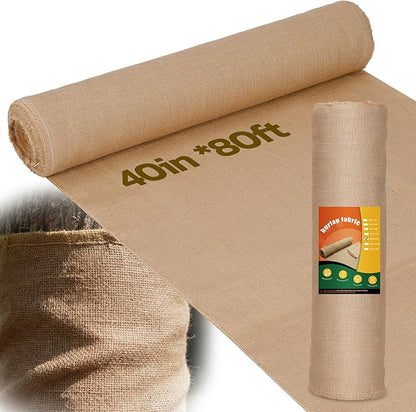 40 Inch x 80 Feet Garden Burlap Fabric - Heavy Duty Burlap Roll, High Density Jute Fabric Natural Burlap for Plant Protection, Weed Barrier, Wedding Decor and DIY Crafts