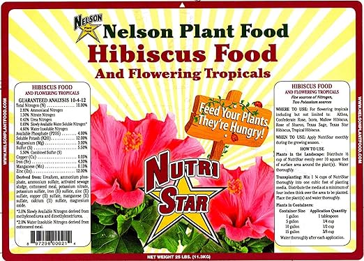 Nelson Plant Food - NutriStar Hibiscus Fertilizer - Outdoor and Indoor Plant Food - Tropical Hibiscus Fertilizer For All Flowering Tropical Plants