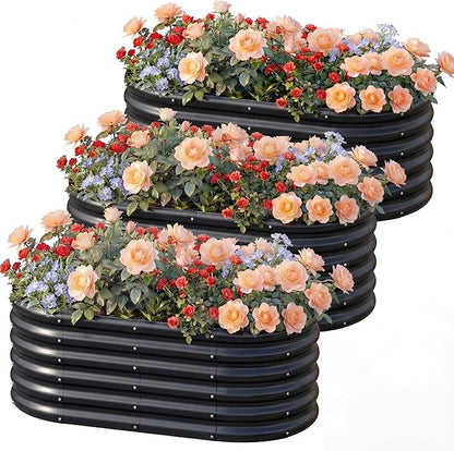 AHEONLAR 3 Pack 4×2×1.5ft Galvanized Raised Garden Beds Outdoor, Sturdy Planter Boxes for Vegetables, Fruits, Flowers and Plants, Easy Assembly, Black