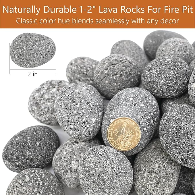 NUPICK 20lb Grey Tumbled Lava Rocks for Fire Pit, 1"-2" Volcanic Rock for Fireplace Indoor Outdoor, Lava Stone for Natural Gas & Propane Systems, Fire Glass Base Layer, Fire Bowls, Landscaping, Plants