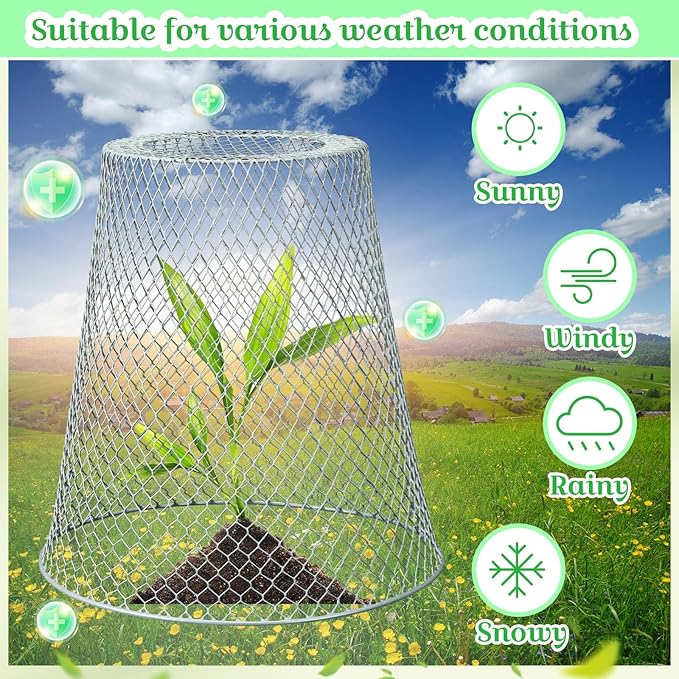 Therwen 15 Pcs Large Chicken Wire Cloche Plant Protector Cover 11x12 Inch Metal Garden Cloche Dome for Plants Wire Protection Basket with Garden Stakes Plant Cages from Animals (Silver)