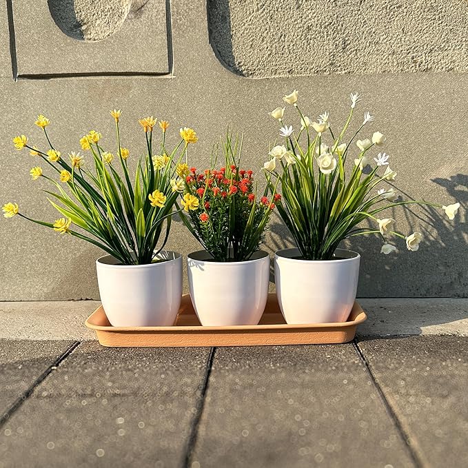 16 Inch Plastic Rectangular Plant Saucers Tray, Plant Drip Trays for Watering, Planter Pot Saucer Tray for Indoor and Outdoor Plants, Light Brown