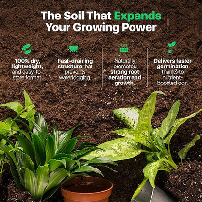 WONDER SOIL | (72 Quarts) The Only Ready to Plant Compressed Coco Coir Fully Loaded with Nutrients | Organic Coco Coir Brick/Block | 10 LBS Block Expands to 72 Quarts | Incl Worm Castings & Nutrients