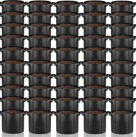 Gardenera Aeration Planters - 50-Pack 2 Gallon Fabric Grow Bags with Handles, Ideal for Seed Starting and Transplanting