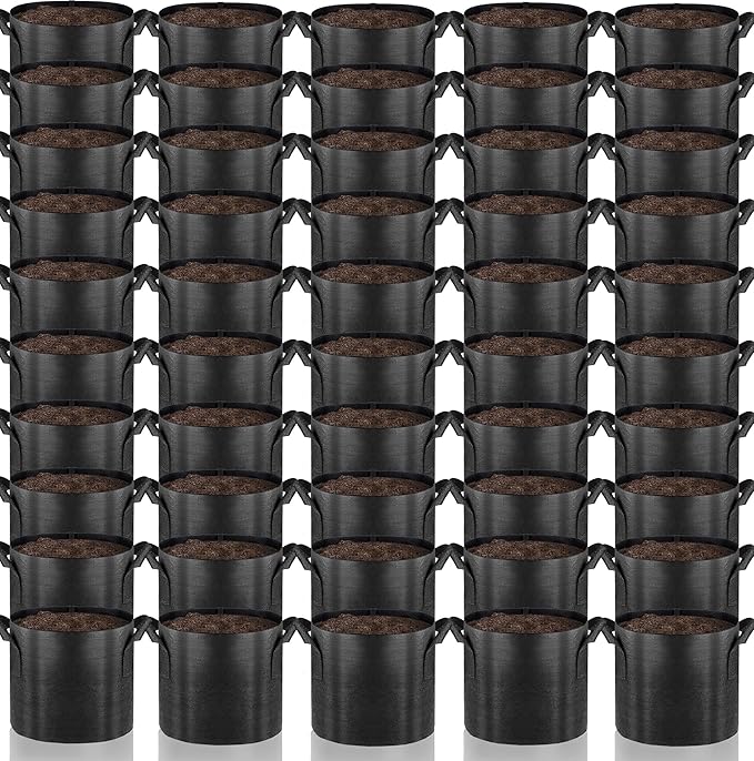 Gardenera Fabric Pots for Plants - 50-Pack 15 Gallon Grow Bags with Aeration and Handles, Perfect for Trees and Large Shrubs