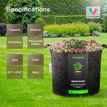 VIVOSUN 1 Pack 50 Gallon Grow Bag, Fabric Pot with Handles for Growing Vegtables and Plants