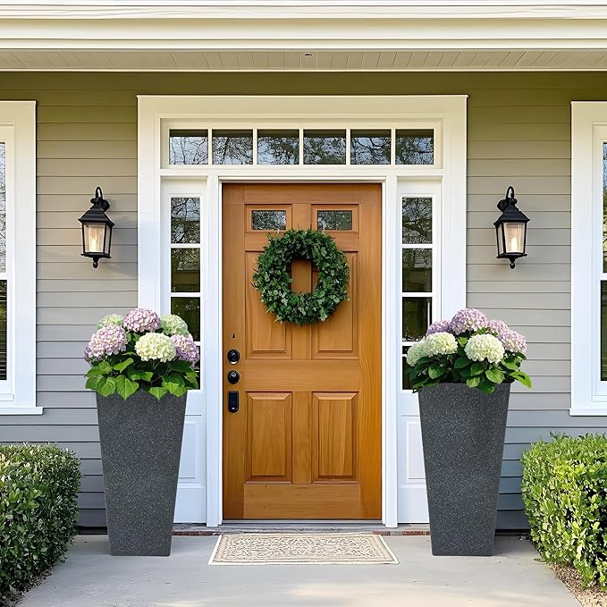 28" Tall Planters Set of 2, Oversized Terrazzo-Look PP Outdoor Pots for Plants, Versatile Indoor/Outdoor Flower Pots w/Drainage Hole for Patio, Garden, Porch & Living Room Decor, Ideal Gift