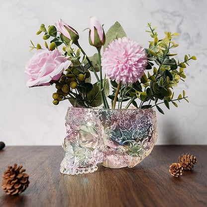 Iridescent Skull Planter Pot 6 Inch Skeleton Head Pot Succulents Flowers, & Bowl Dish Gothic Decor for Garden Home Parties Haunted House Spooky Black Display Halloween Skull Flower Pot Decoration Gift
