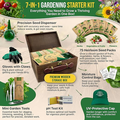 75 Medicinal & Tea Herb Seeds Variety Pack, Garden Seed Starter Kit - Over 47,380 Non-GMO Heirloom Seeds for Planting Herbs and Vegetables, Seed Box with Gardening Supplies, Gardening Gifts