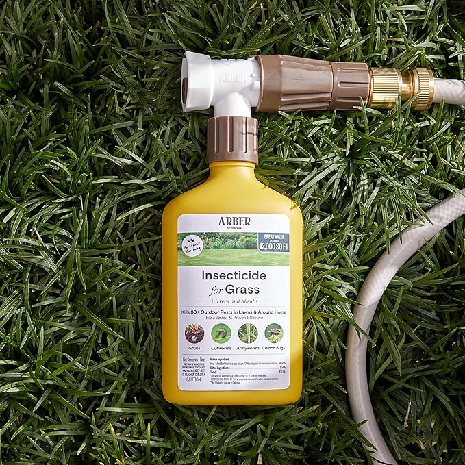 Organic Insecticide for Lawns, Trees & Shrubs – 16oz Ready-to-Spray Hose-End – Kills Grubs, Armyworms, Chinch Bugs & Beetles – Gentle on Grass, Bee-Safe, Kid & Pet Friendly – Outdoor Yard Pest Control